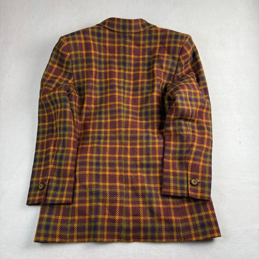Benard Holtzman Vintage Plaid Wool Blazer Jacket Burgundy Mustard Yellow Green - Picture 2 of 6